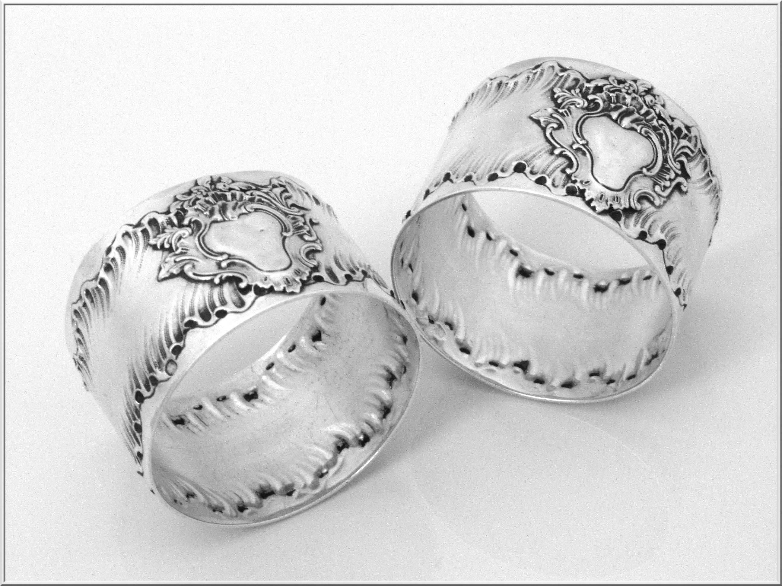 Puiforcat Rare French Sterling Silver Napkin Rings Pair Rococo For Sale 4