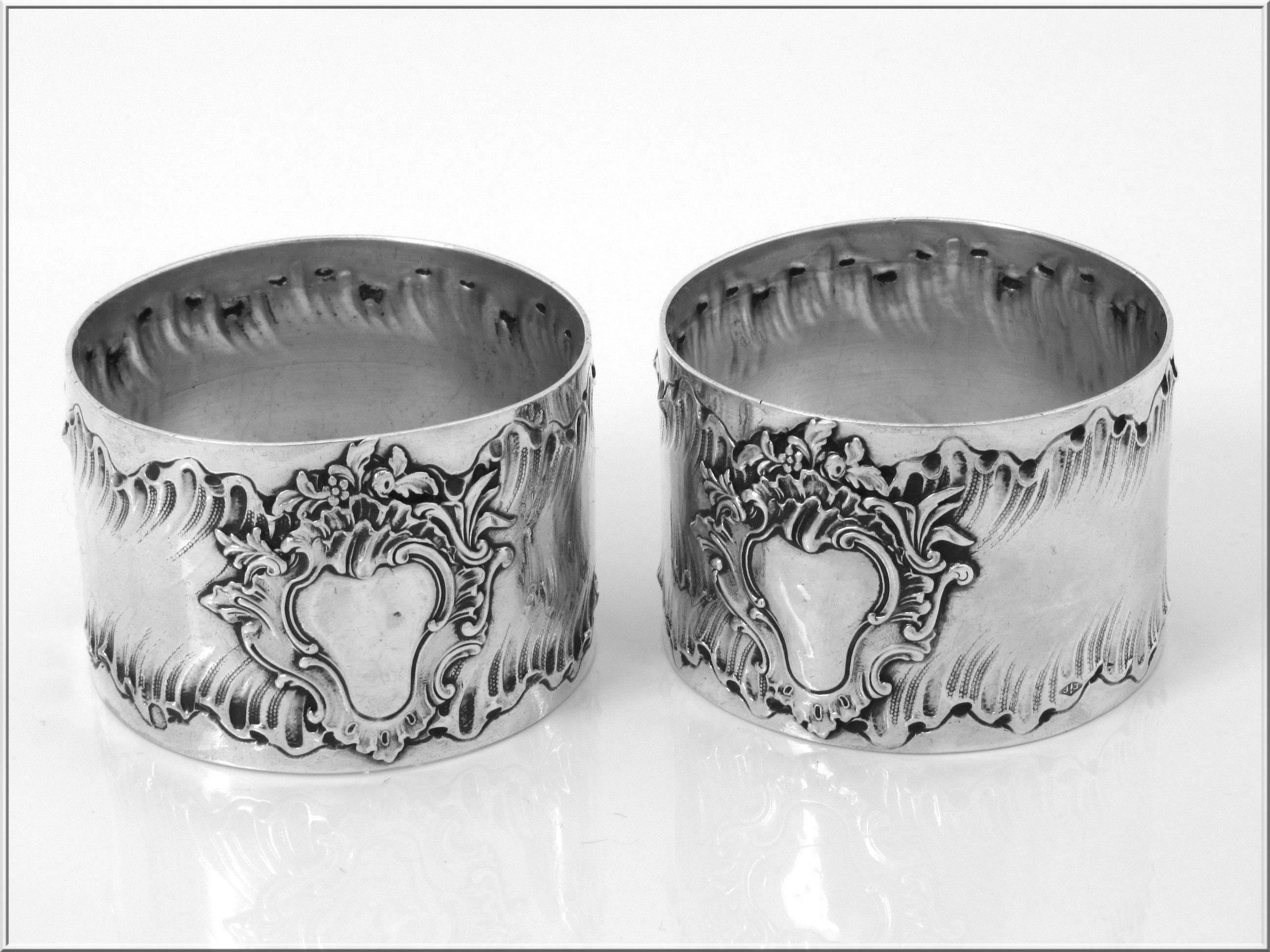 Puiforcat Rare French Sterling Silver Napkin Rings Pair Rococo For Sale 3