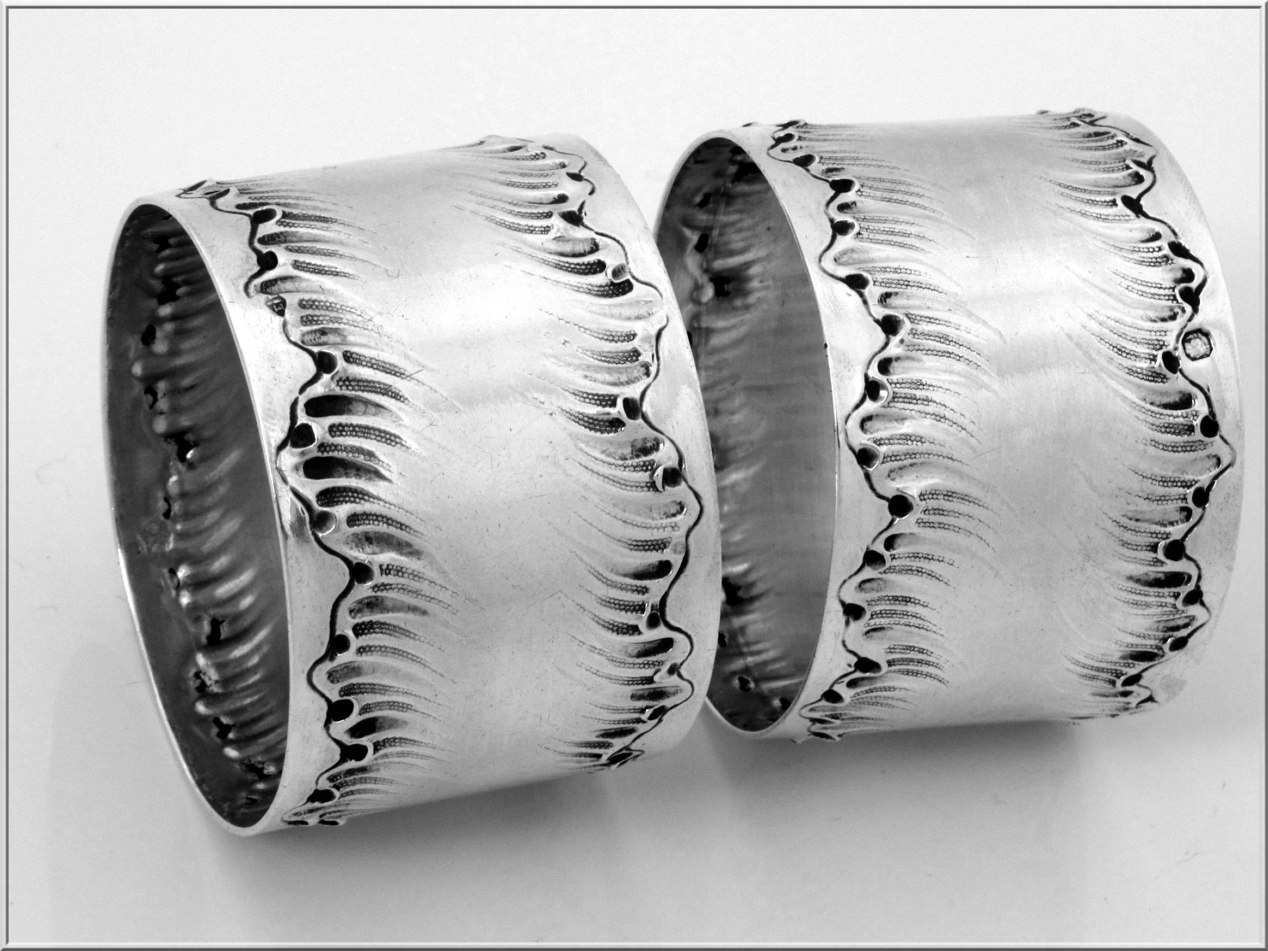 Women's or Men's Puiforcat Rare French Sterling Silver Napkin Rings Pair Rococo For Sale