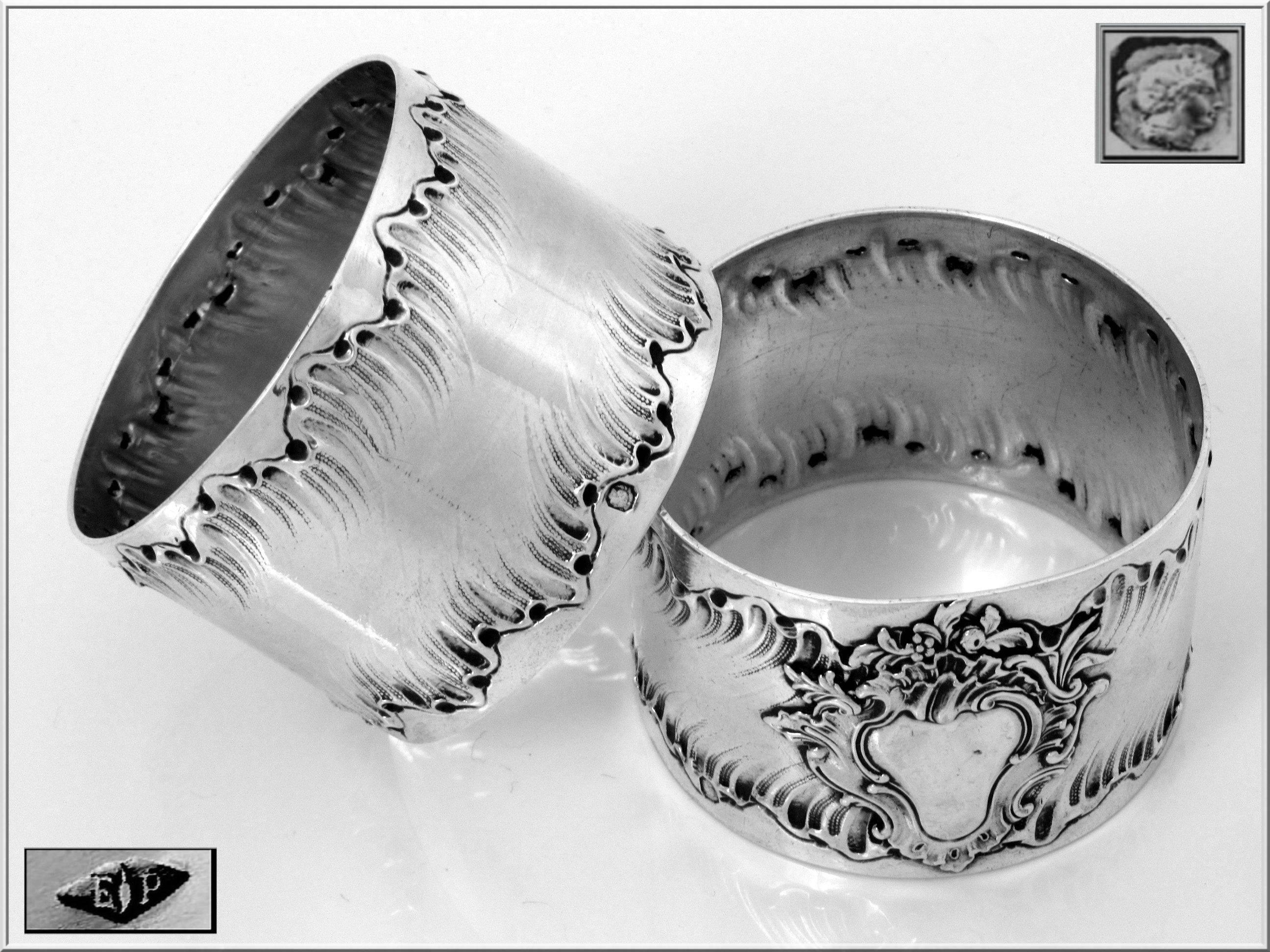 Puiforcat Rare French Sterling Silver Napkin Rings Pair Rococo For Sale 2