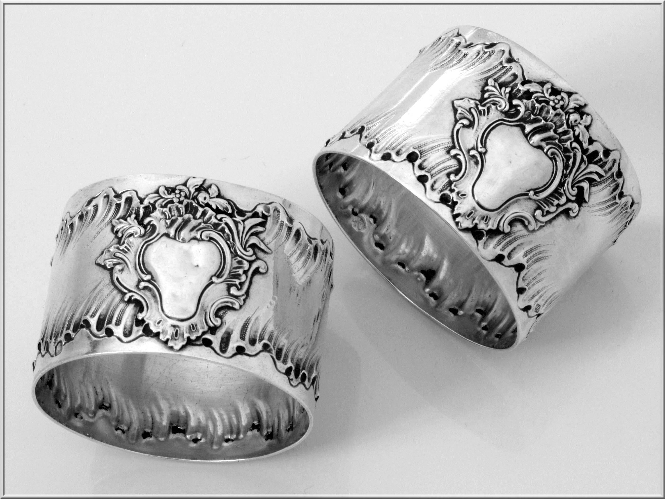Puiforcat Rare French Sterling Silver Napkin Rings Pair Rococo For Sale 1