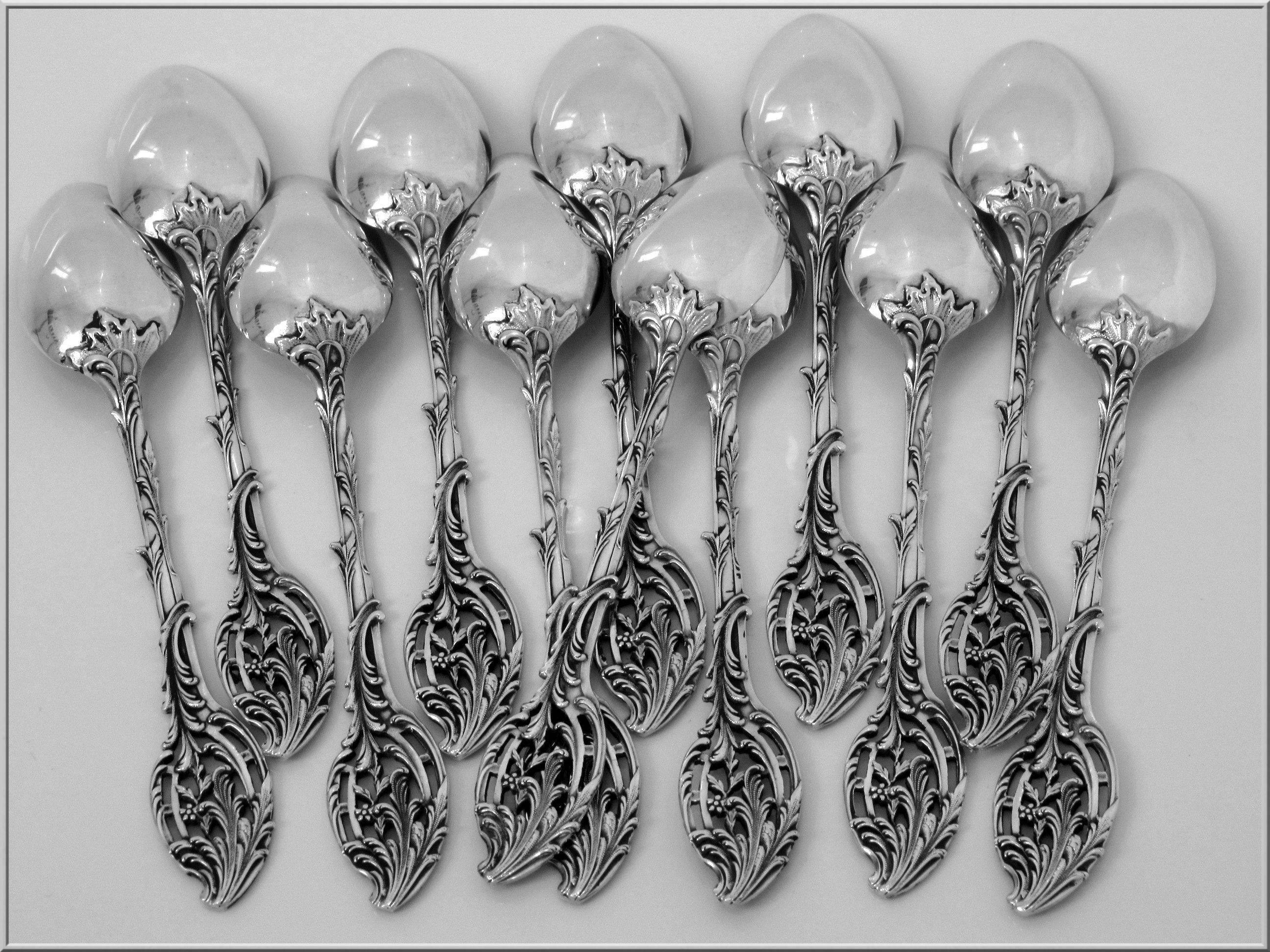 Ernie French Sterling Silver Vermeil Tea Coffee Spoons Set 12 pc w/box Rococo 3