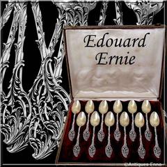 Ernie French Sterling Silver Vermeil Tea Coffee Spoons Set 12 pc w/box Rococo