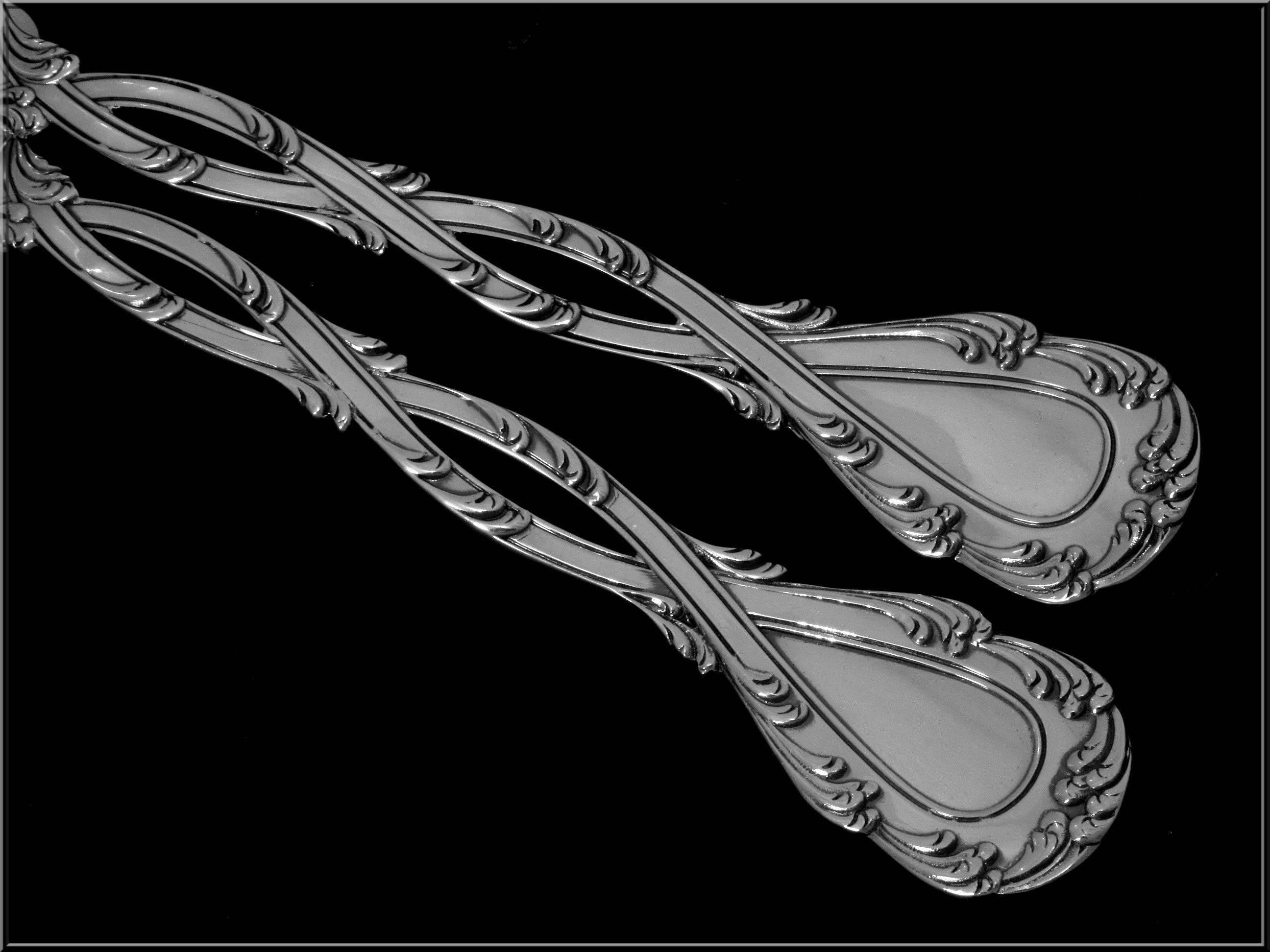 Odiot Tetard French All Sterling Silver Fish Servers 2 pc Trianon pattern For Sale 5