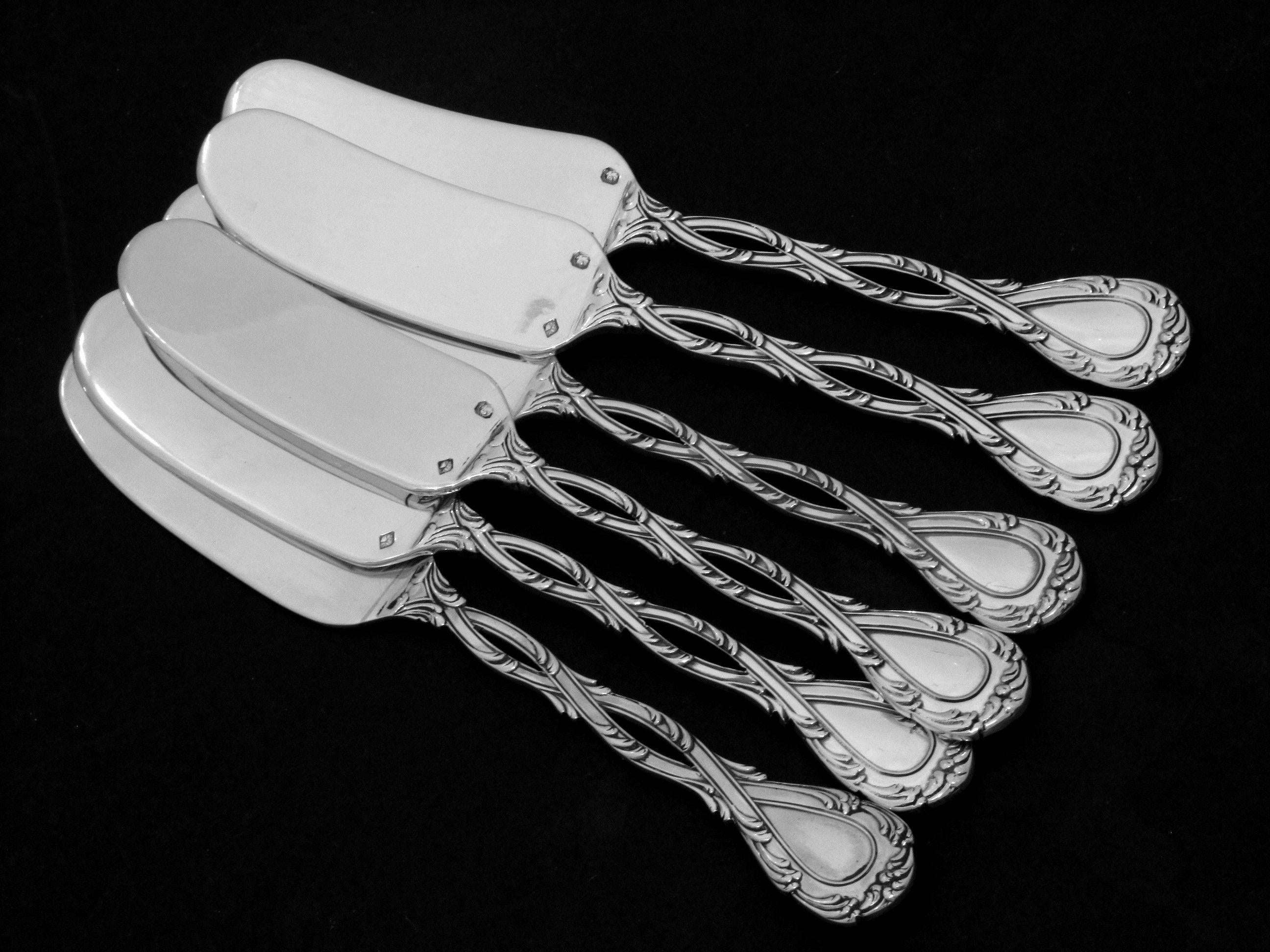 Odiot Tetard French All Sterling Silver Butter Spreader Set 6 pc Trianon pattern In Excellent Condition In Triaize, Pays de Loire