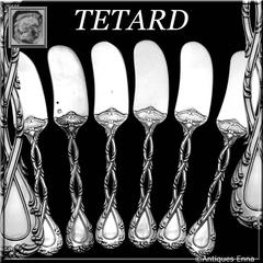 Odiot Tetard French All Sterling Silver Butter Spreader Set 6 pc Trianon pattern