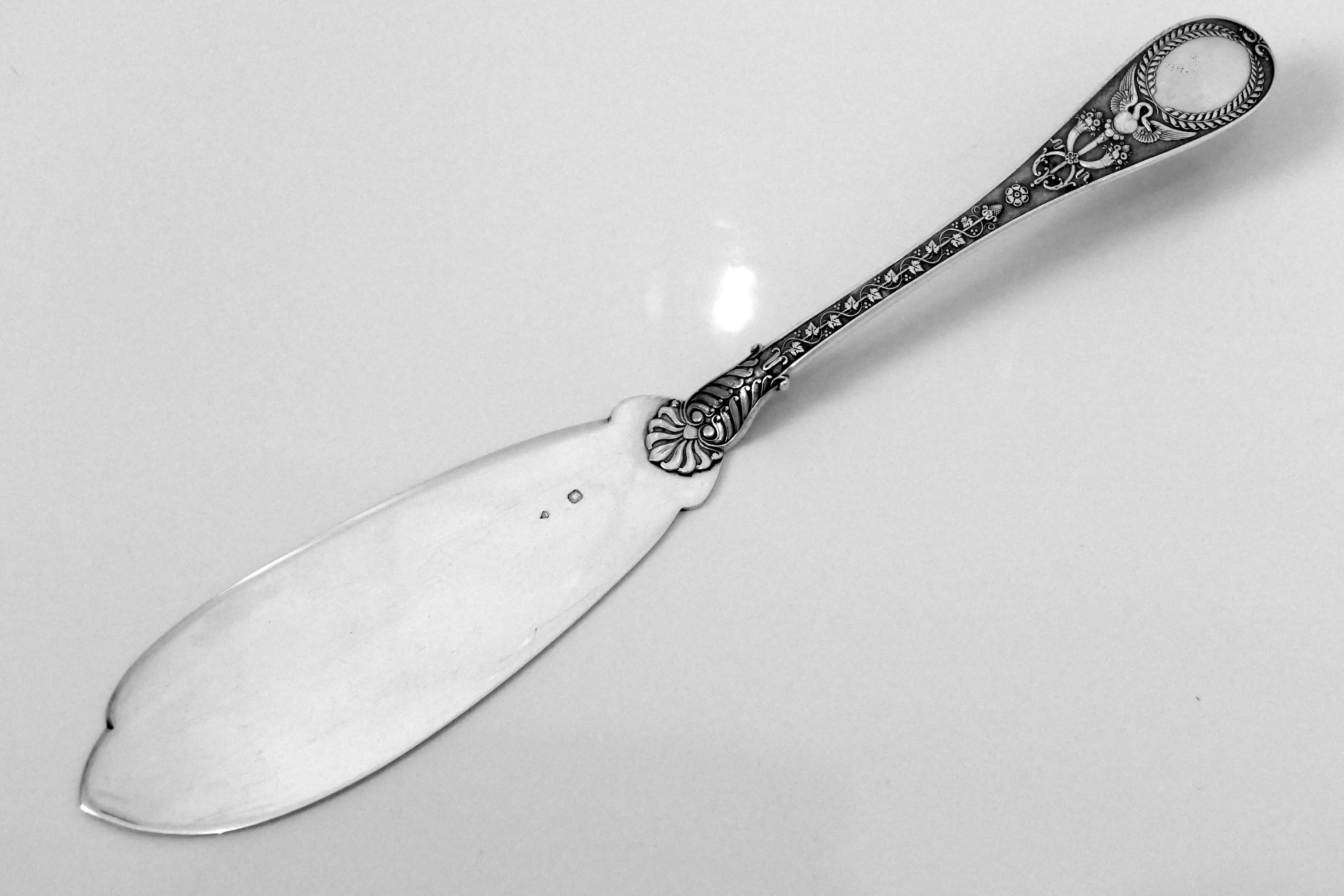 Empire Queille Masterpiece French All Sterling Silver Pie/Pastry/Fish Server Swan, Putti For Sale