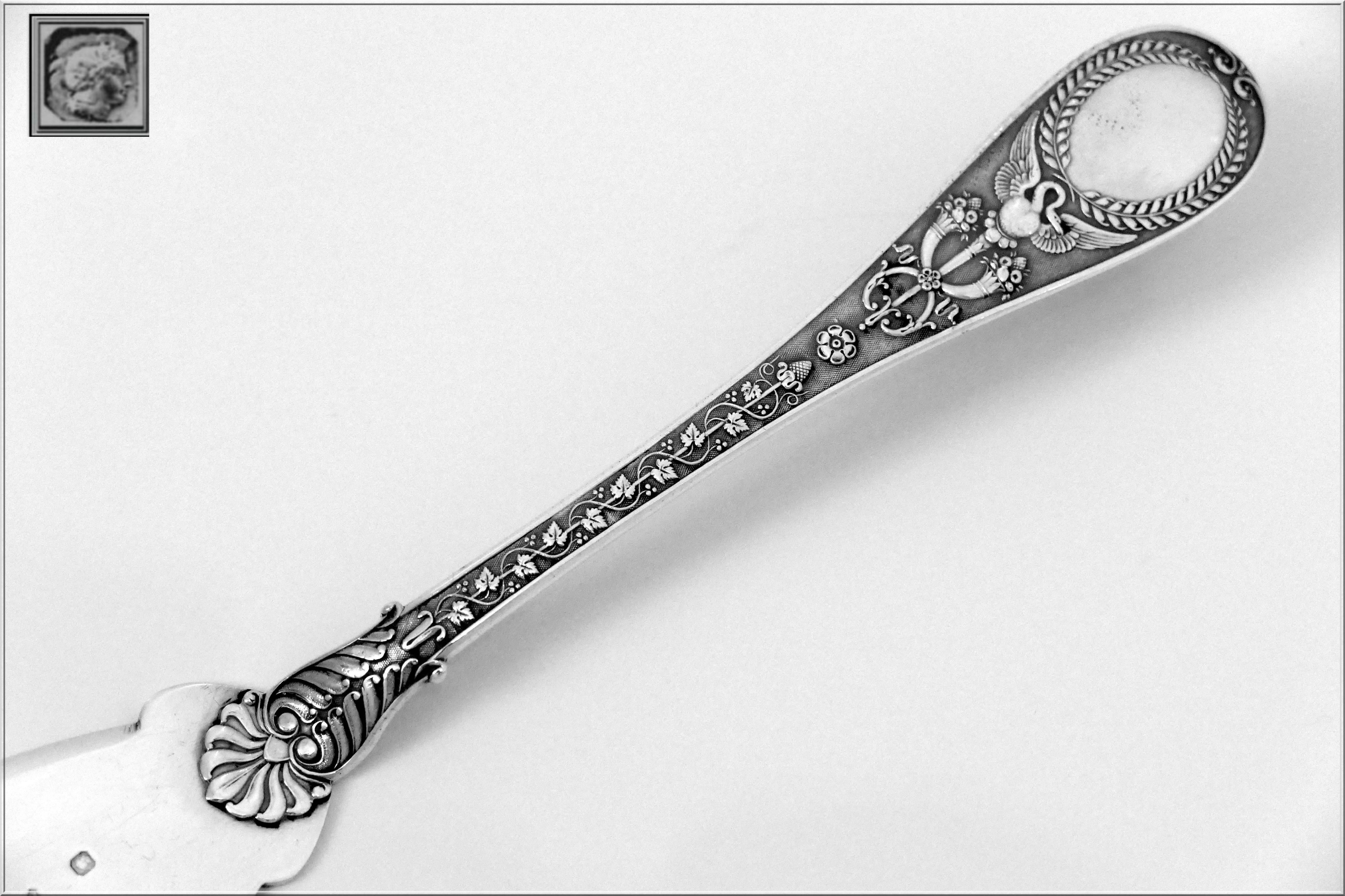 Queille Masterpiece French All Sterling Silver Pie/Pastry/Fish Server Swan, Putti For Sale 3