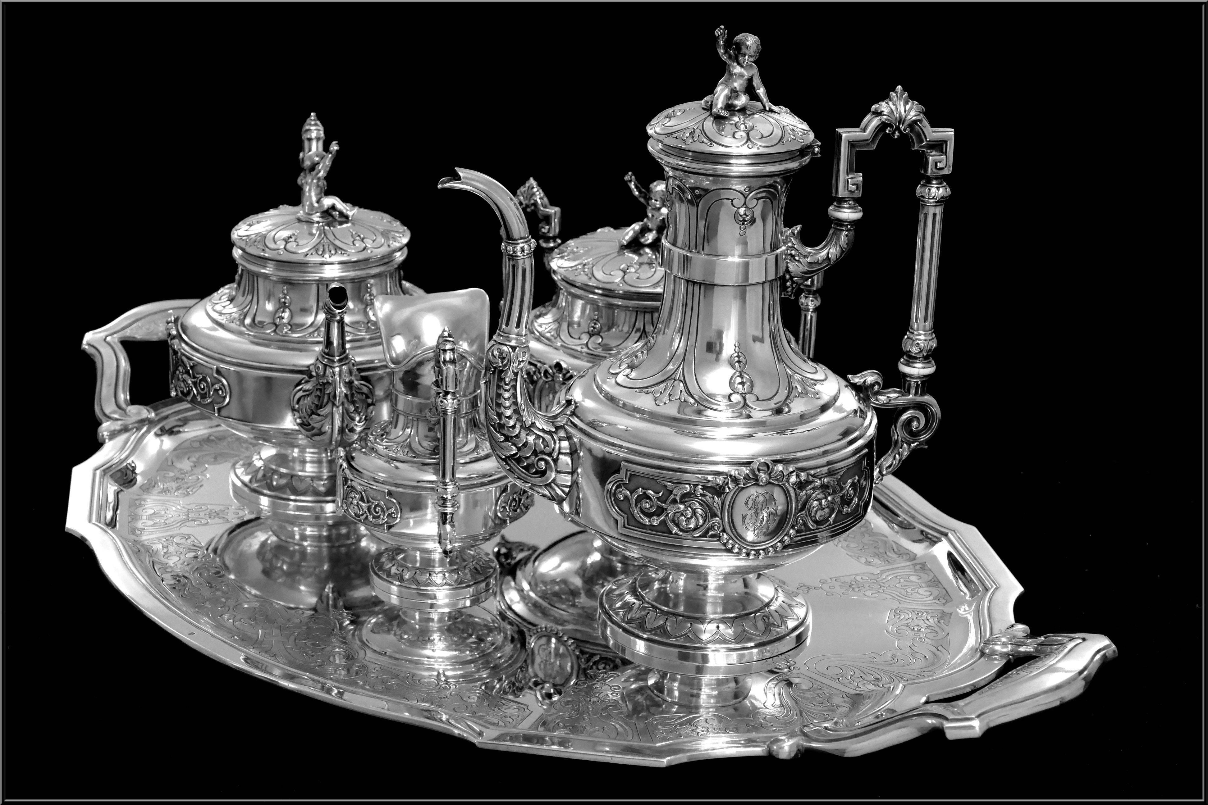 Boulenger Fabulous French All Sterling Silver Tea & Coffee Service 5 pc Putti 5