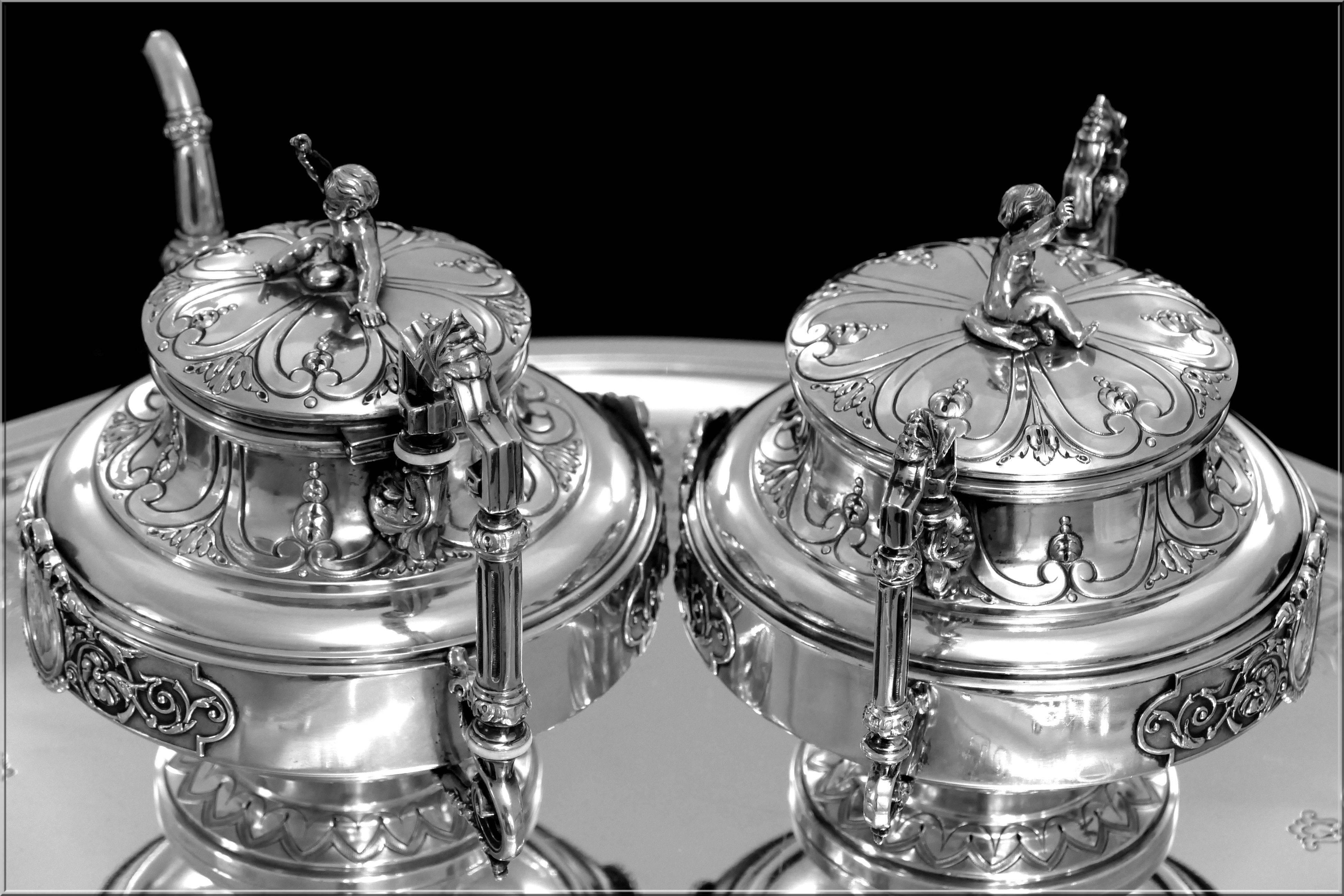 Boulenger Fabulous French All Sterling Silver Tea & Coffee Service 5 pc Putti 2