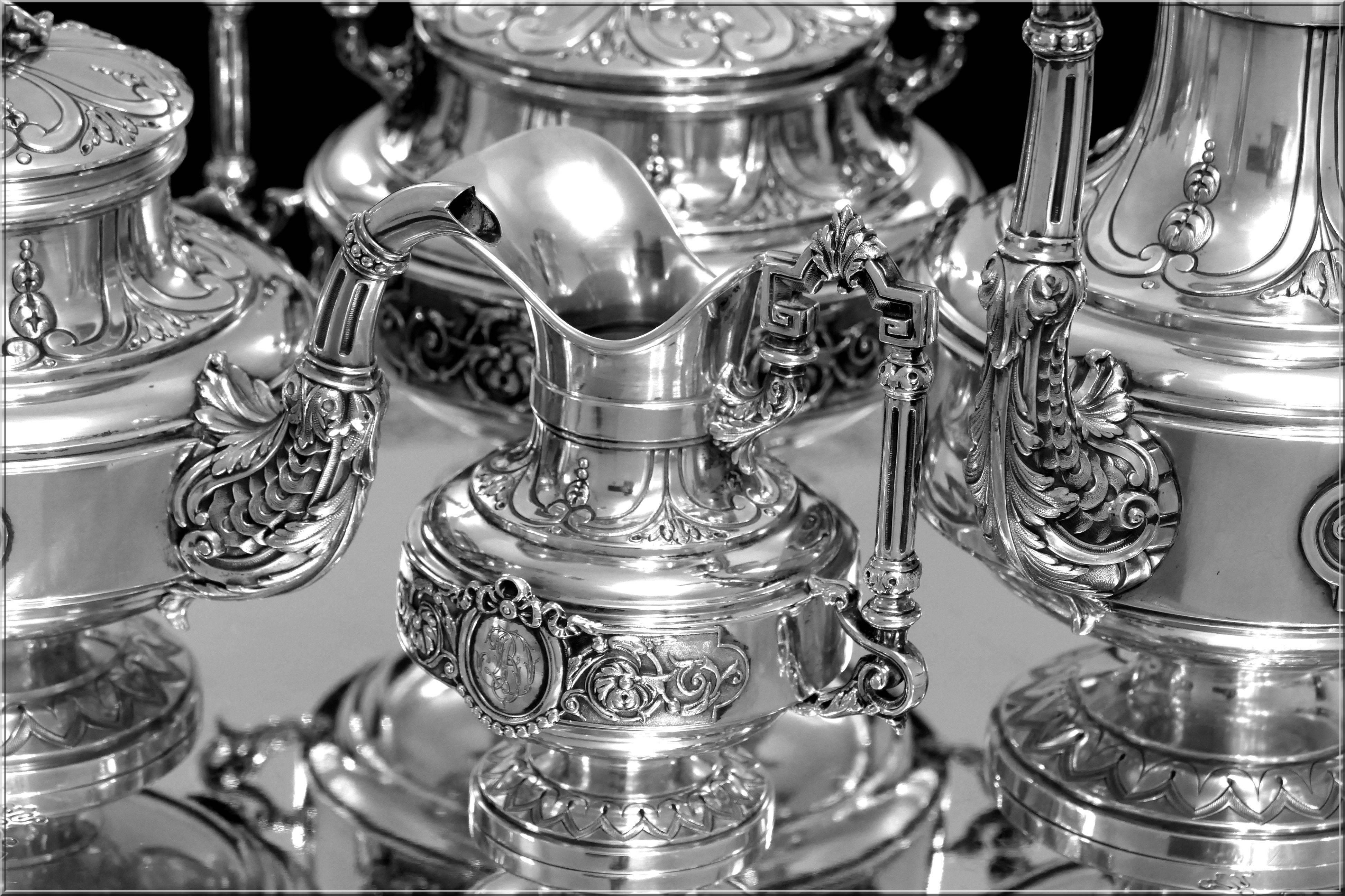 Boulenger Fabulous French All Sterling Silver Tea & Coffee Service 5 pc Putti 1