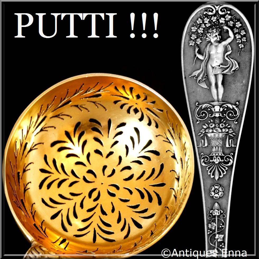 Queille Masterpiece French All Sterling Silver 18k Sugar Sifter Spoon Swan,Putti

Head of Minerve 1 st titre for 950/1000 French Sterling Silver Vermeil guarantee. The quality of the gold used to recover sterling silver is a minimum of 750 mils