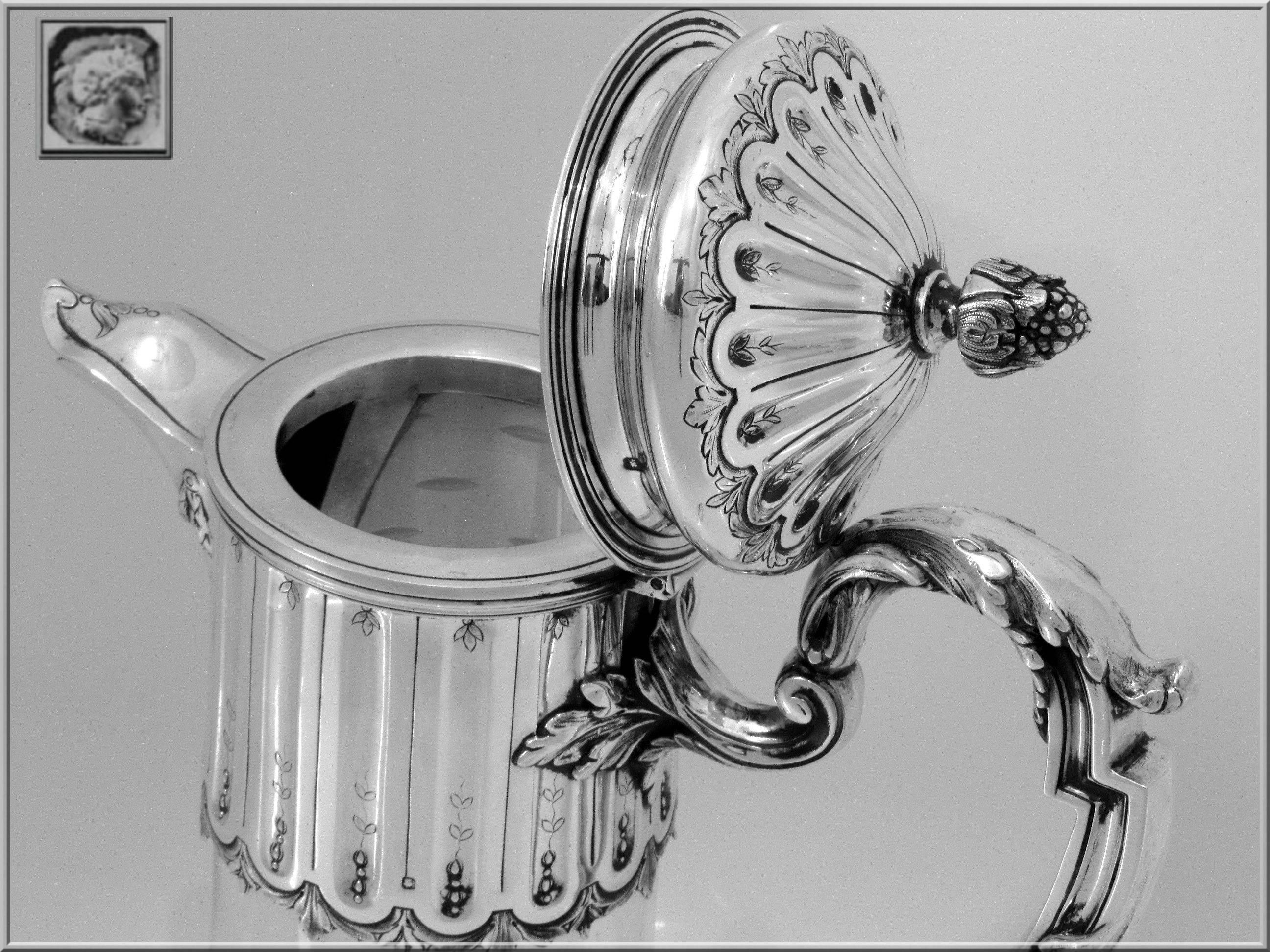 Women's or Men's Antique French Sterling Silver Crystal Serving Decanter, Pitcher Neoclassical For Sale