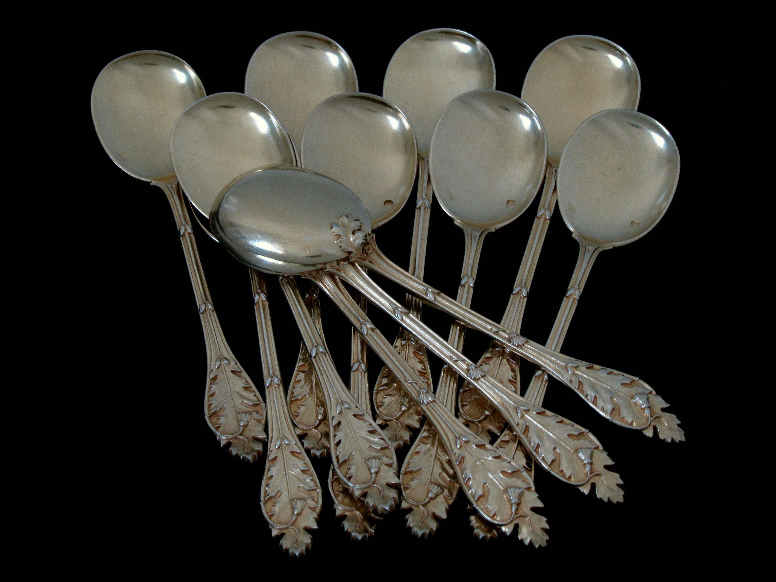 Linzeler Masterpiece French Sterling Silver Vermeil Ice Cream Spoons Set 12 pc For Sale 1