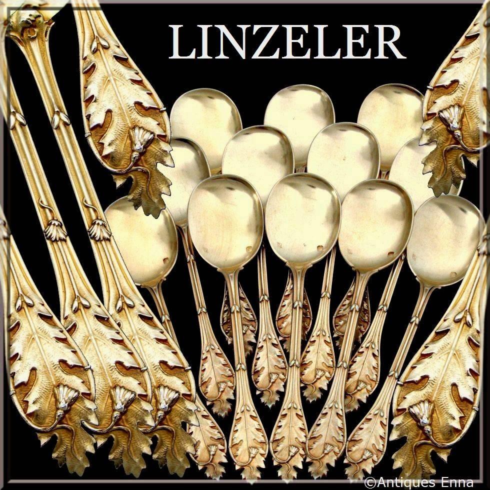 Linzeler Masterpiece French All Sterling Silver Vermeil Ice Cream Spoons Set 12 pc Wild Flowers

Head of Minerve 1 st titre for 950/1000 French Sterling Silver Vermeil guarantee. The quality of the gold used to recover sterling silver is a minimum