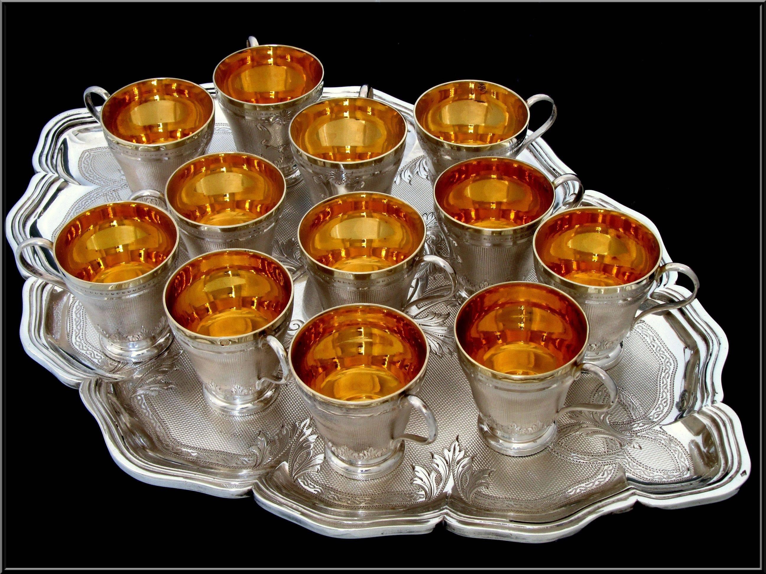 Women's or Men's Boivin Rare French Sterling Silver Vermeil Baccarat Crystal Liquor Service 14 pc