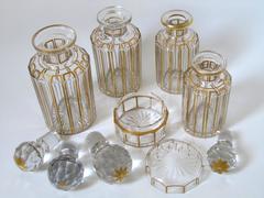 Antique French Baccarat Gold Enamel Crystal Dresser / Vanity Perfume Set 5 pc