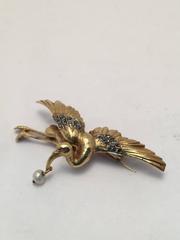 Fine 18 Kt. Yellow Gold and Diamond Stork Brooch