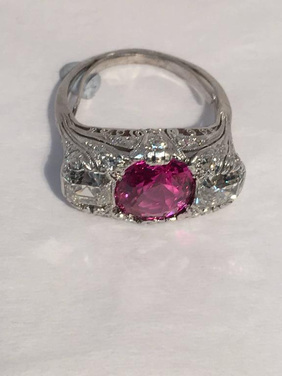 Spectacular Art Deco Pink Sapphire Diamond Platinum Ring For Sale at ...