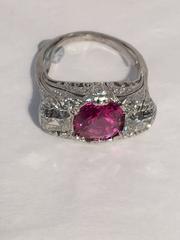 Spectacular Art Deco Pink Sapphire Diamond Platinum Ring