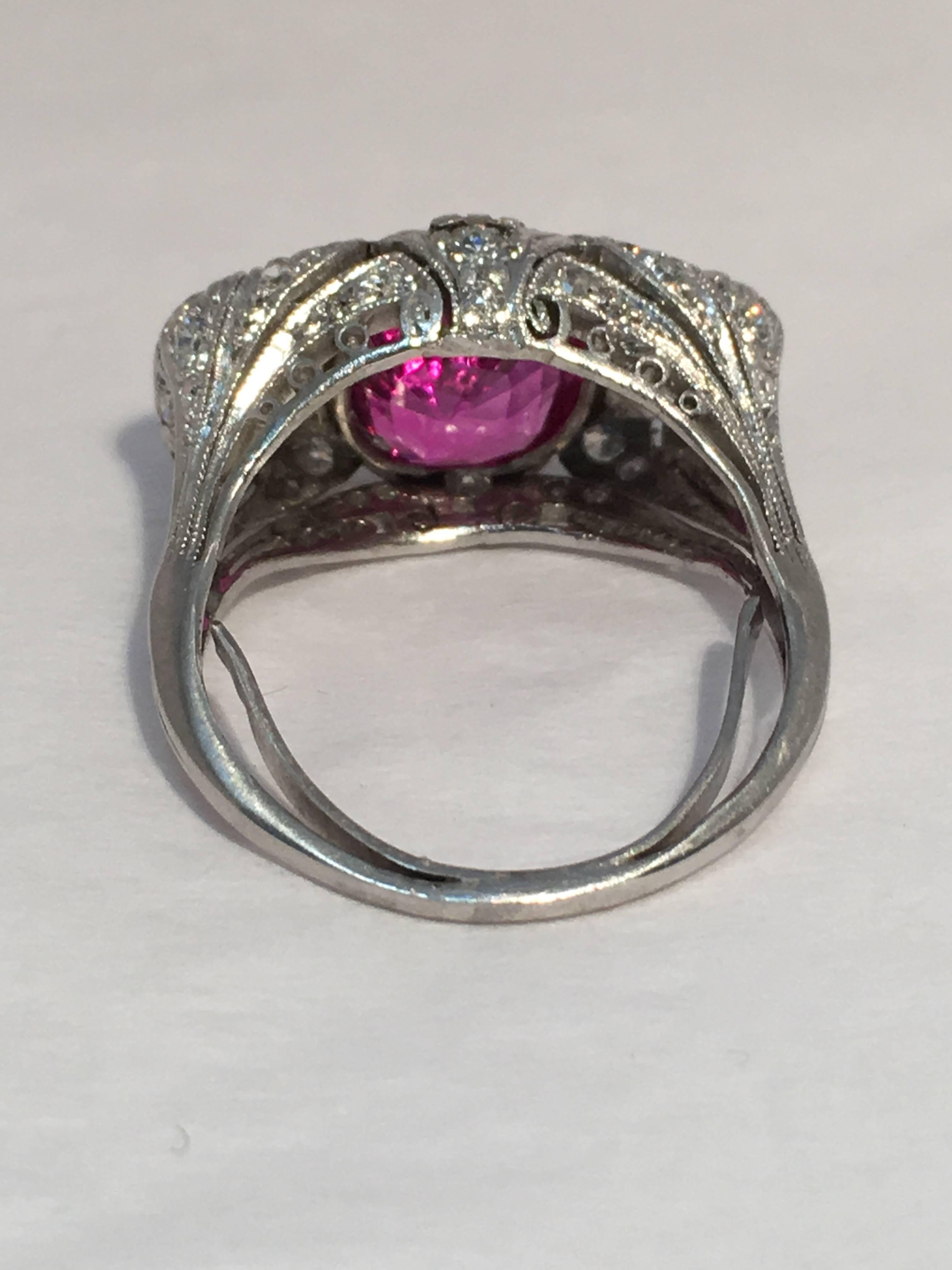 Women's Spectacular Art Deco Pink Sapphire Diamond Platinum Ring For Sale