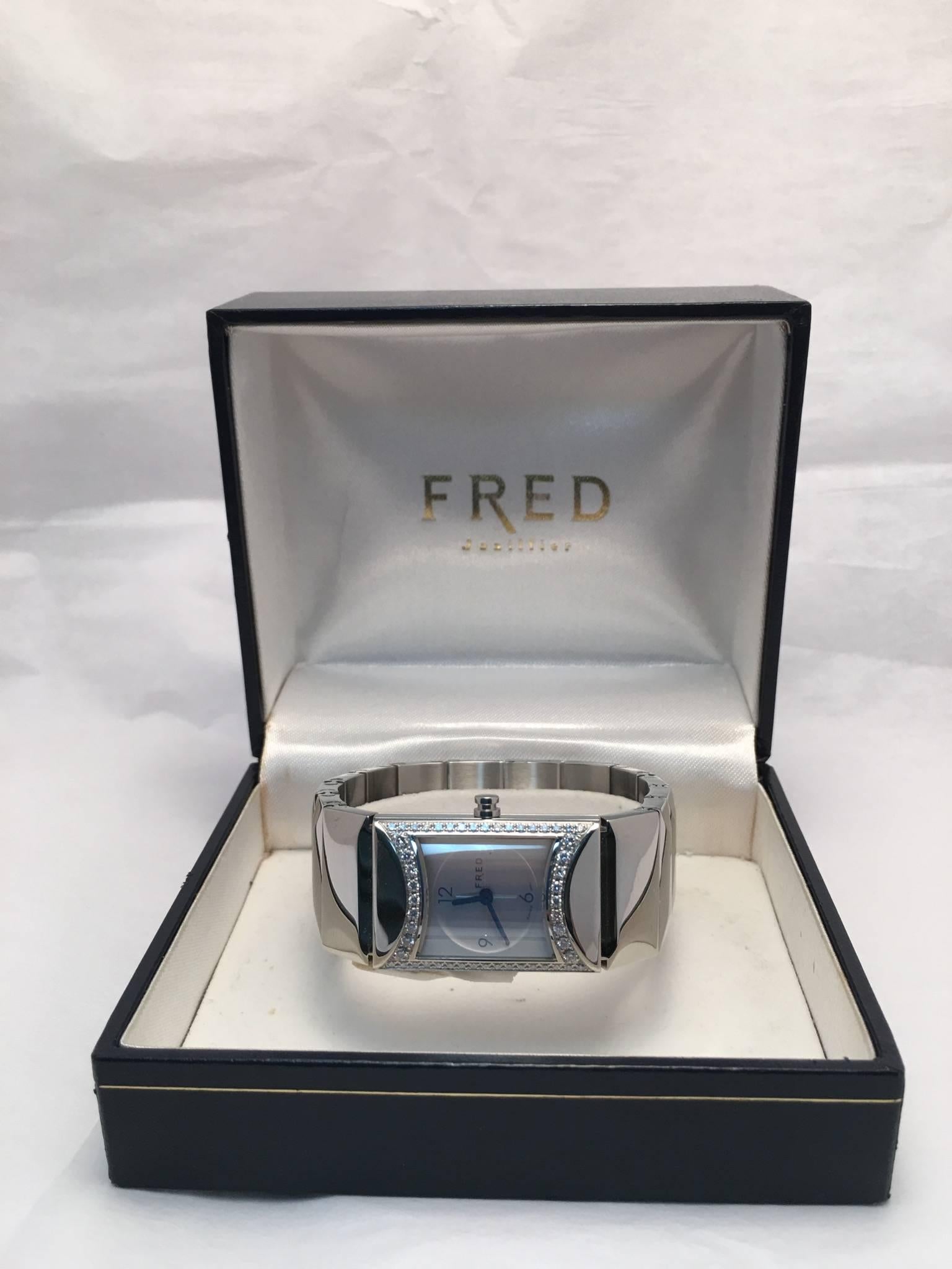 Fred Ladies Stainless Steel Diamond Quartz Wristwatch In Good Condition In McLean, VA
