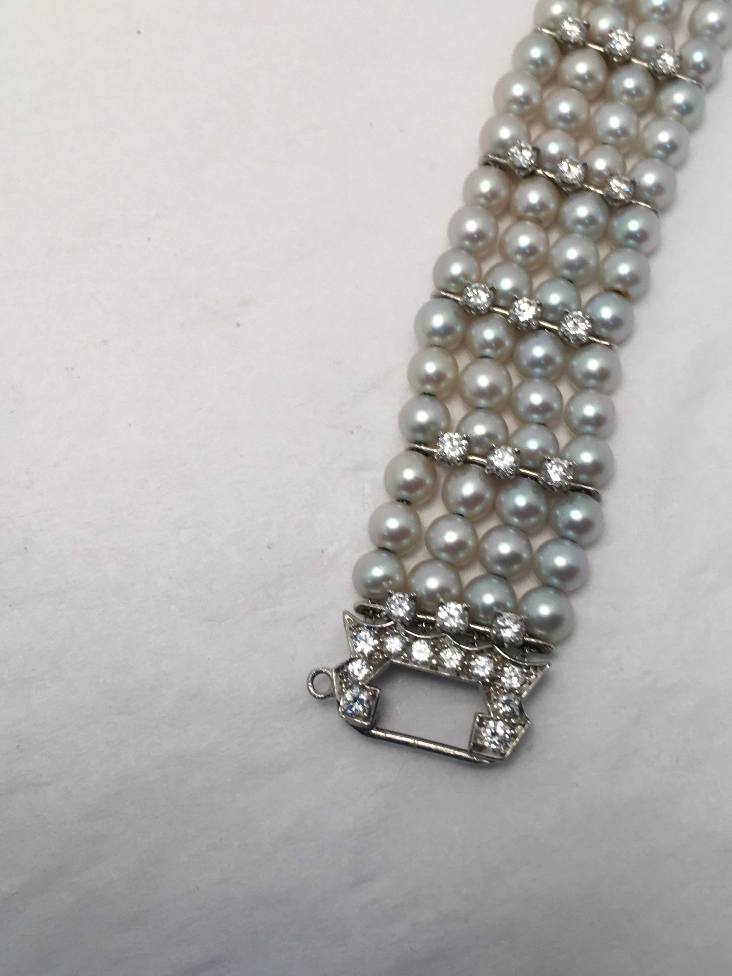 Ladies Platinum Diamond Pearl Bracelet Wristwatch In Good Condition For Sale In McLean, VA
