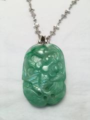Striking Carved Jade Diamond Gold Necklace