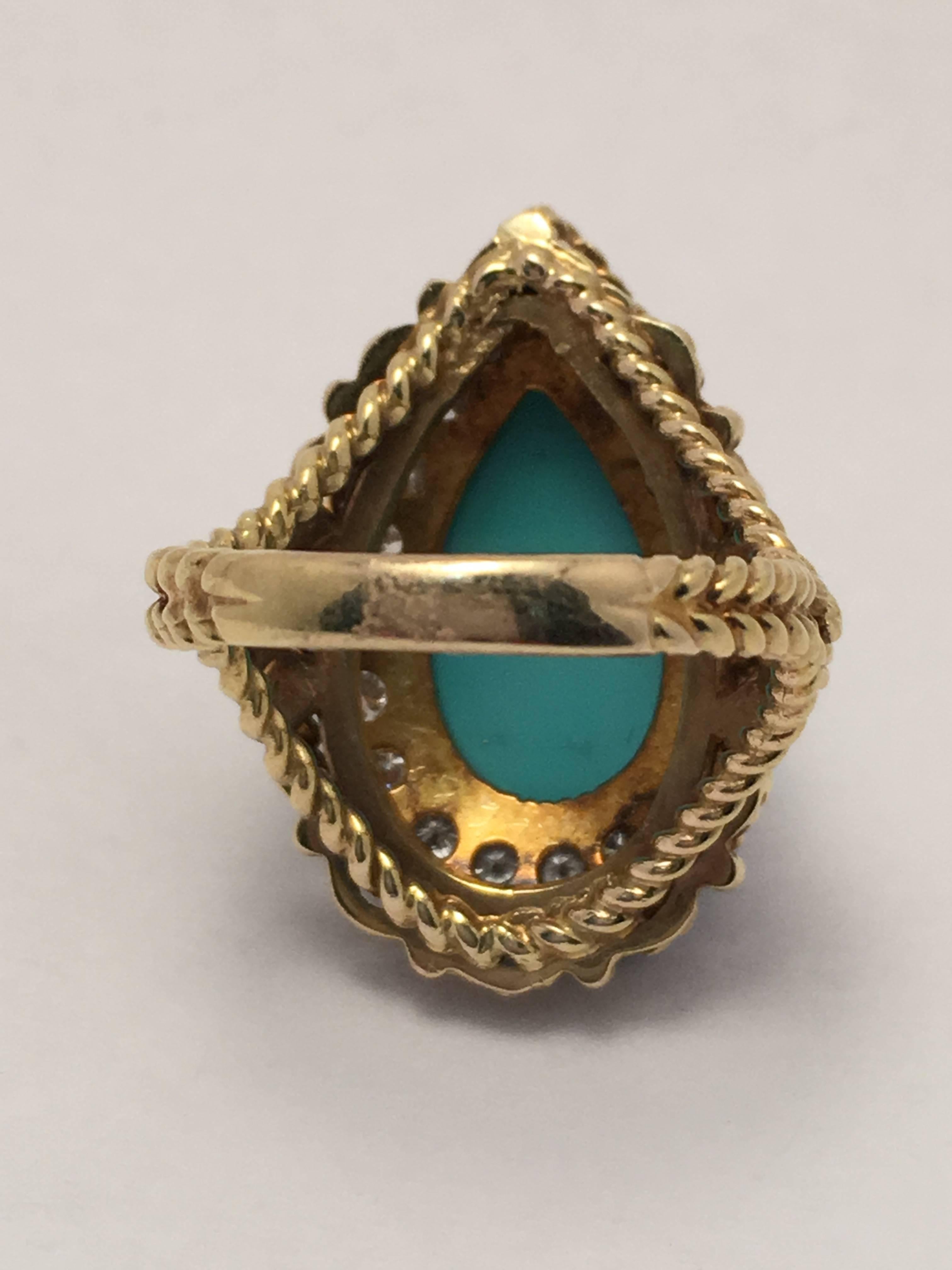 Retro Yellow Gold Turquoise Ring In Good Condition For Sale In McLean, VA