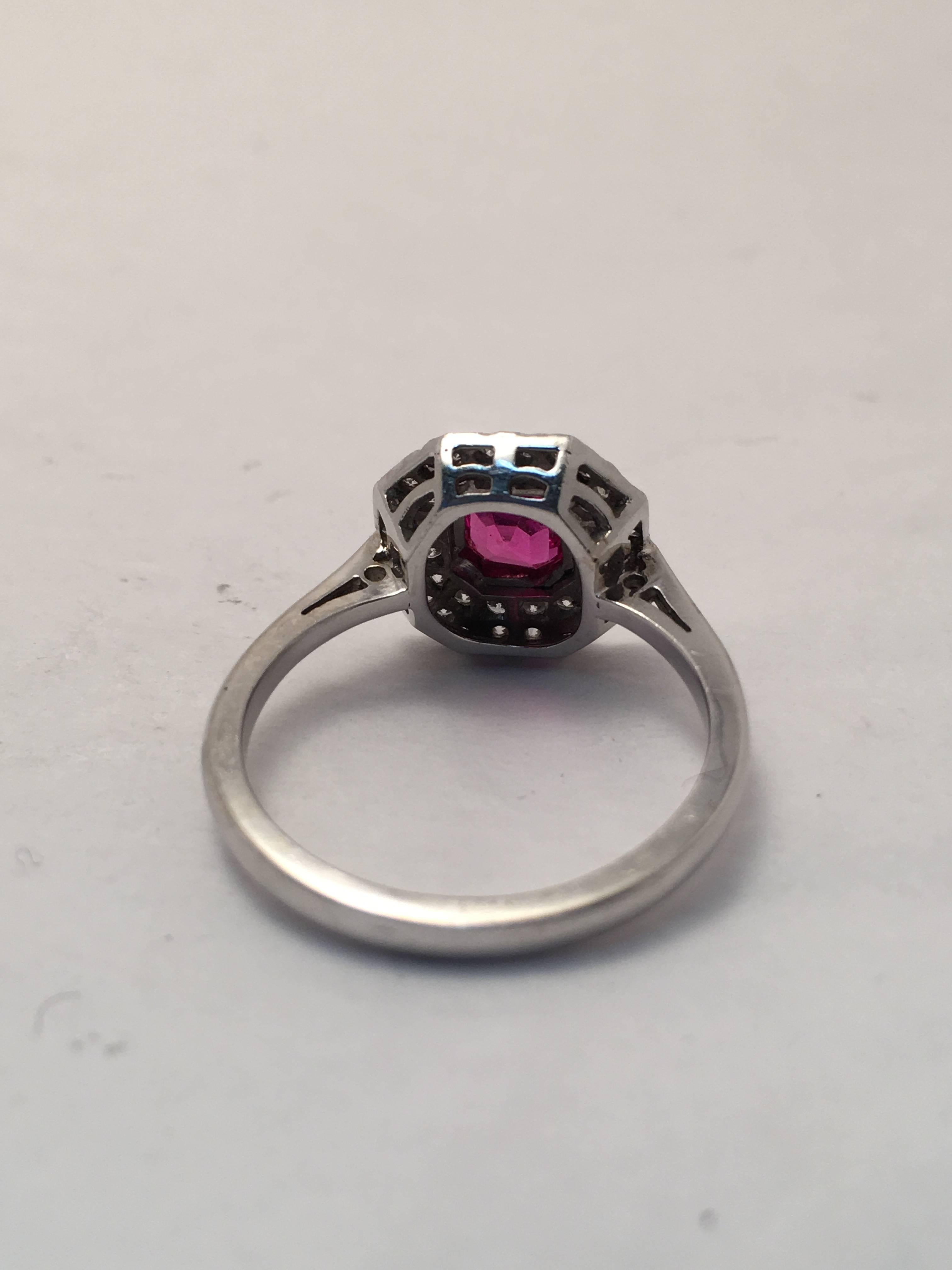 Art Deco Lovely Platinum Ruby and Diamond Ring For Sale