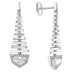 1.06 tcw Epaulette Natural Diamond 18k White Gold Earrings, 0.89ct+0.17ct