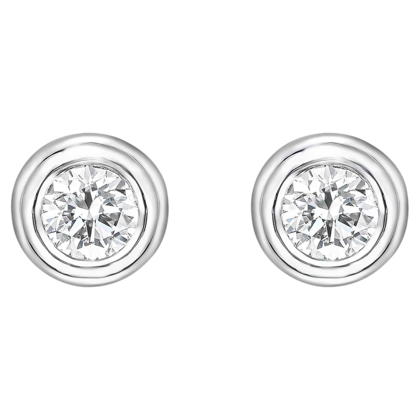 Pendientes de botón de oro blanco de 18 quilates con diamante natural de 0,43 quilates (F-G, VVS-VS), certificados por el IGI