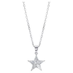 Dainty 18K White Gold Star Pendant Necklace, 5 Kite Diamonds, 0.83 CTW, 17"