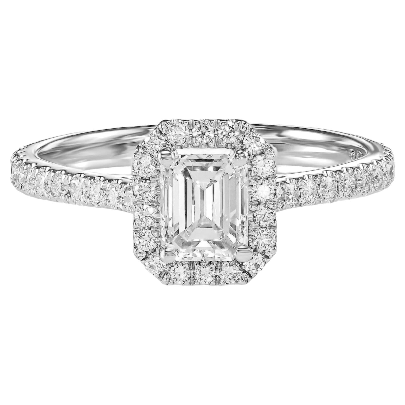 Bague en or blanc 18 carats, diamant naturel de 0,92 carat (couleur émeraude, pureté G, clarté VVS1), certifiée par le GIA