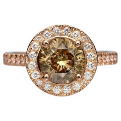18K Rose Gold Round Diamond Engagement Ring (2.11 ct, Fancy Deep Yellowish