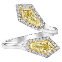 18k White Gold Toi & Moi Ring w/ 0.83ct Fancy Yellow Shield Shape Diamonds