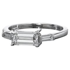 18k White Gold 3 Stone Engagement Ring 1.19 TCW Diamond Emerald Cut H VS1 GIA