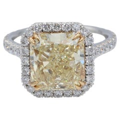 5.55 Carat TW GIA Fancy Yellow Radiant Diamond Ring, 18KY and Platinum Abe Mor