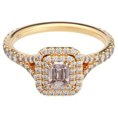 .99 Carat TW GIA Fancy Orange Pink Emerald Cut Diamond Halo Engagement Ring
