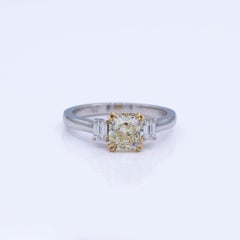 1.53 CTW Light Yellow Radiant & Emerald Cut Diamond Three-Stone Ring GIA