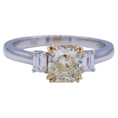 1.53 CTW Light Yellow Radiant & Emerald Cut Diamond Three-Stone Ring GIA
