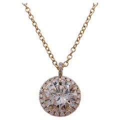 3.72 Carat Total Weight Dessert Diamond Halo Pendant in 18K Yellow Gold 18"