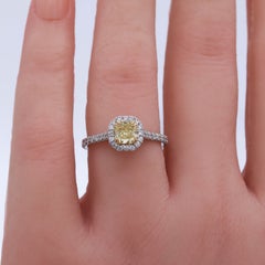 1.03 Carat Total Weight GIA Fancy Yellow Radiant Halo Engagement Ring PLT/18KY