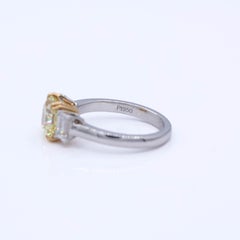 2.68 Carats Total Weight, GIA Fancy Yellow Radiant and Emerald three stone ring