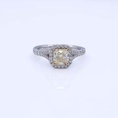 1.71 Total Weight Radiant Split Shank Halo Ring in Platinum with 18K Yellow Gold