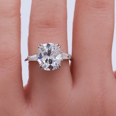 5.72 Carat Total Weight GIA Antique Cushion Brilliant Diamond Platinum Ring