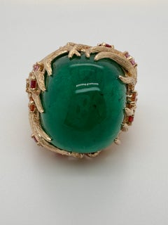 27.66 CTW AGL Colombian Emerald, Yellow Diamond, Orange Red & Pink Sapphire Ring