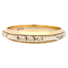 Vintage Retro Two Tone Gold Keepsake Orange Blossom Wedding Band, Ring Size 7