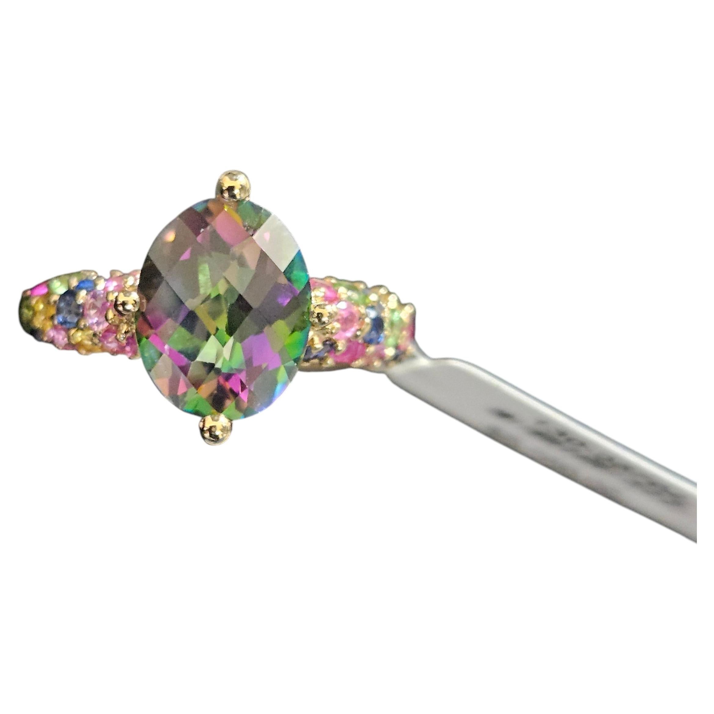 14K Solid Yellow Gold Mystic Topaz Multicolored Gemstone Cocktail/Engagment Ring For Sale
