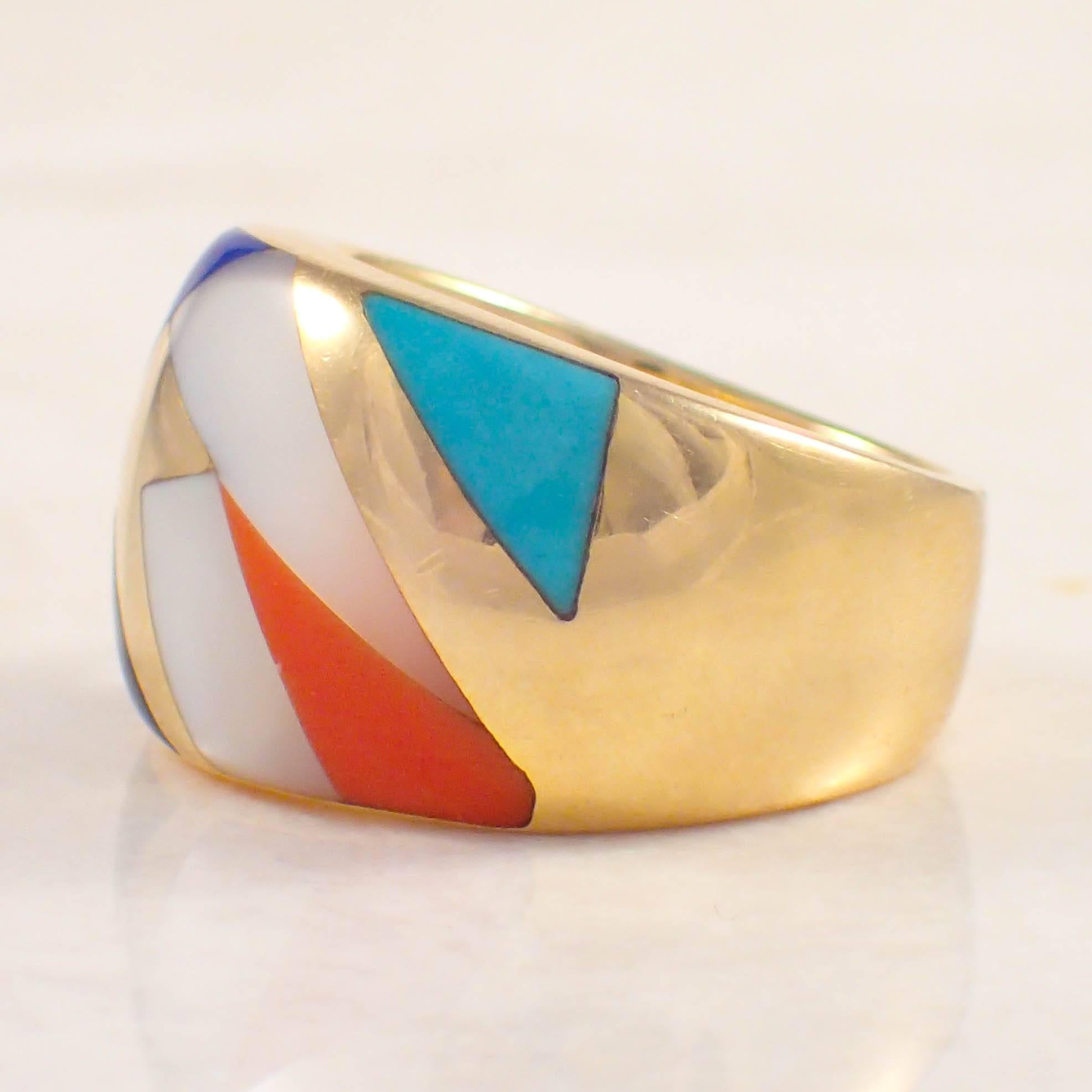 Asch Grossbardt Inlaid Gold Band Ring In Good Condition For Sale In Portland, ME